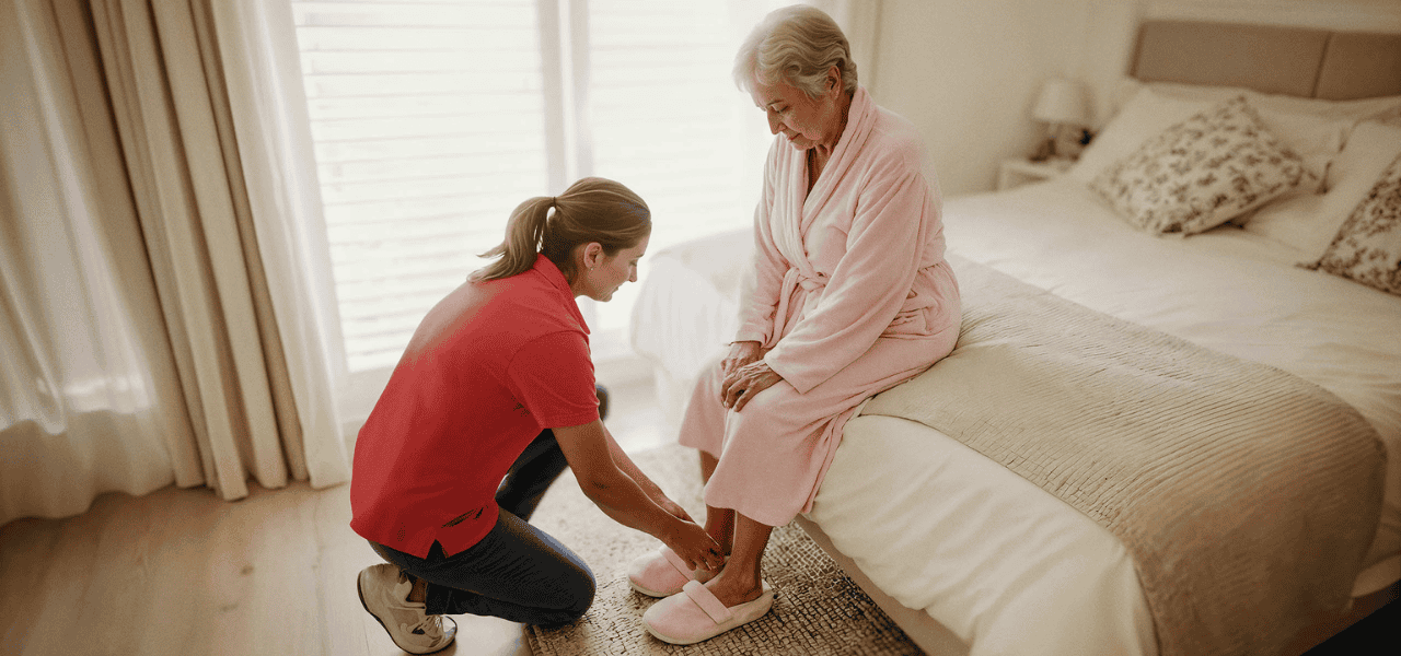 caregiver helping client